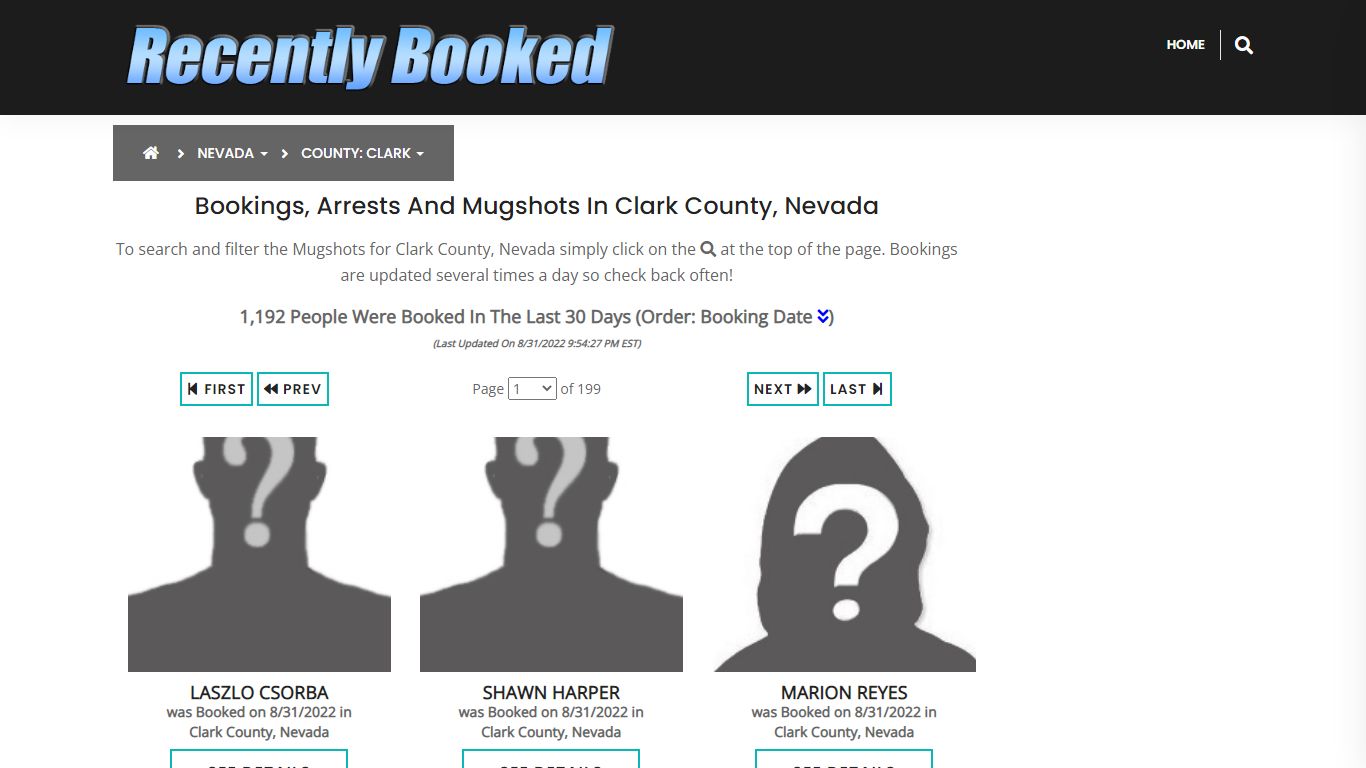 Recent bookings, Arrests, Mugshots in Clark County, Nevada